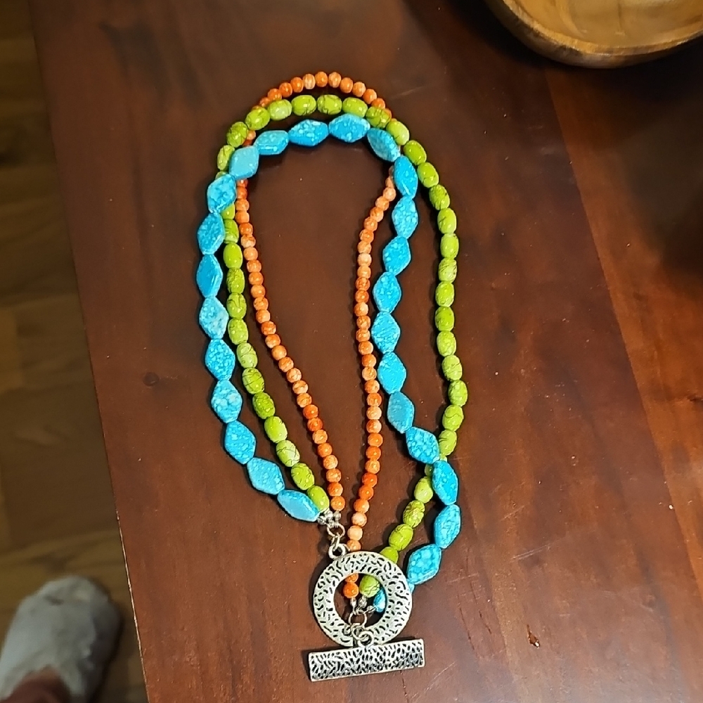 Source Unknown Multicolor Beaded Necklace with Silver Accent